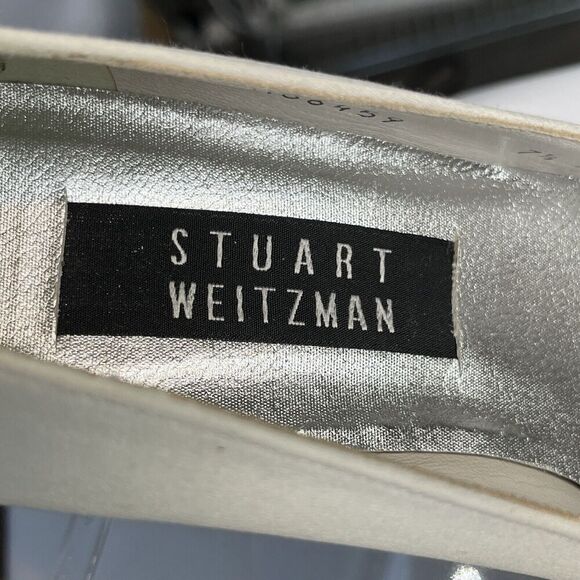 Stuart Weitzman White Rhinestone Square Toe Block Heel Pumps‎ Womens Size 7.5 AA - Picture 3 of 8